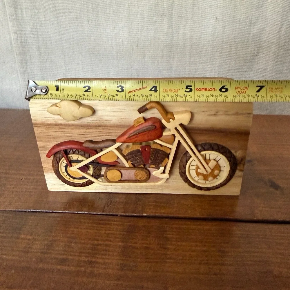 RARE Carver Dan's Hand Carved Harley Davidson Motorcycle Puzzle Trinket Box